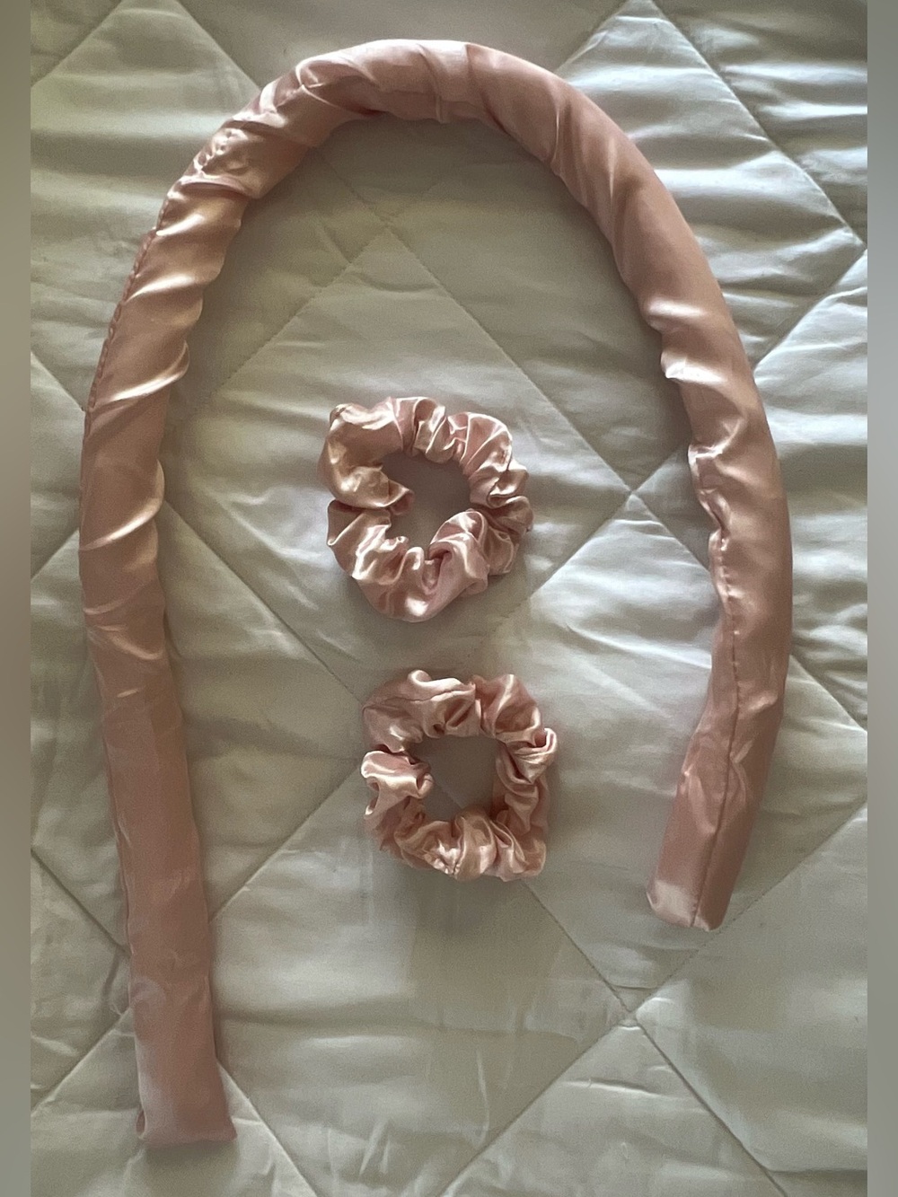 Silky Pink Heatless Curling Headband with 2 Pink Satin Scrunchies
